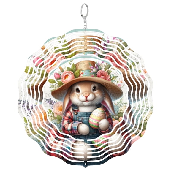 Era Gift Country Bunny Floral Sun Catcher 3D Wind Spinner, Stainless Steel Kinetic Art, Spring Easter Decor, Rabbit Gift, 10 Inch
