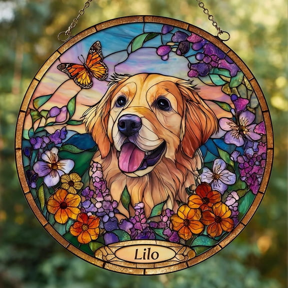 Era Gift Custom Pet Portrait Suncatcher, Personalized Dog Memorial Gift for Dad