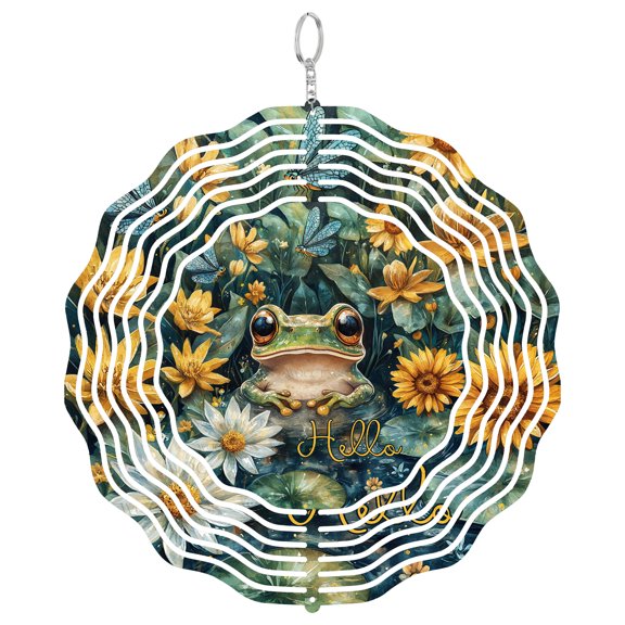 Era Gift Cute Frog Lily Pond Sun Catcher 3D Wind Spinner, Stainless Steel Kinetic Art, Summer Nature Decor, Amphibian Gift, 10 Inch