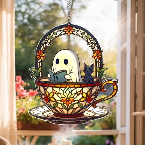 Era Gift Cute Ghost Greenhouse Suncatcher,Halloween Ghost Acrylic Window Hangings Ornament,Gift For Mom,Halloween Home Decor,Plant Lovers Gift