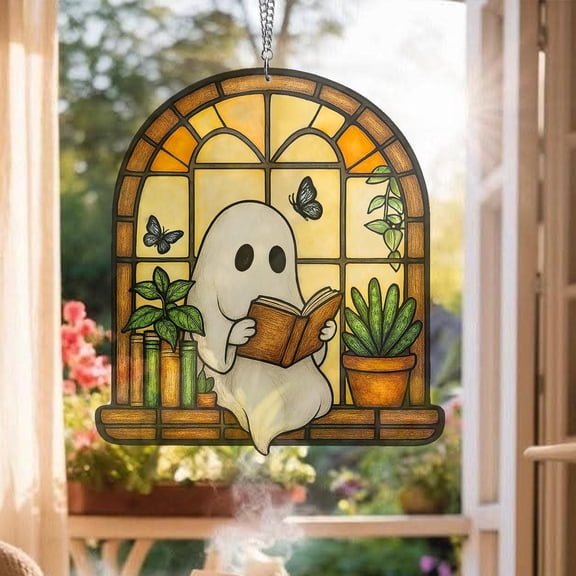 Era Gift Cute Ghost Greenhouse Suncatcher Ornament,Halloween Ghost Acrylic Window Hangings,Gift For Mom,Halloween Home Decor