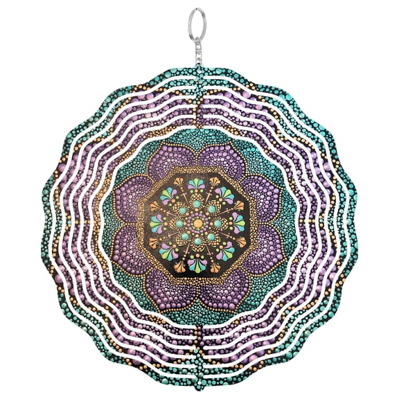 Era Gift Dot Art Mandala Panel 3D Wind Spinner, Stainless Steel Kinetic Art, Complex Pattern Decor, Art Gift, 10 Inch