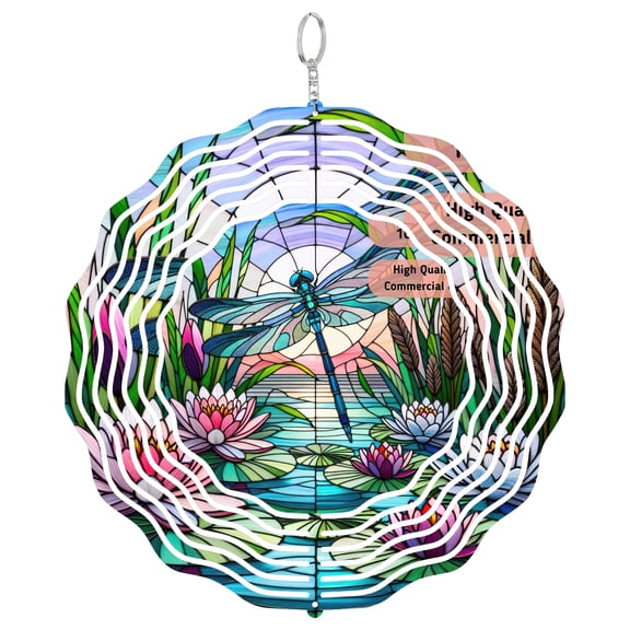 Era Gift Dragonfly Lotus 3D Wind Spinner, Stainless Steel Kinetic Art, Outdoor Garden Decor, Nature Gift, 10 Inch