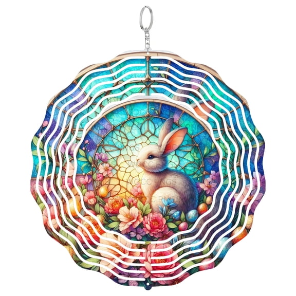 Era Gift Easter Bunny Floral Sun Catcher 3D Wind Spinner, Stainless Steel Kinetic Art, Spring Yard Decor, Holiday Gift, 10 Inch