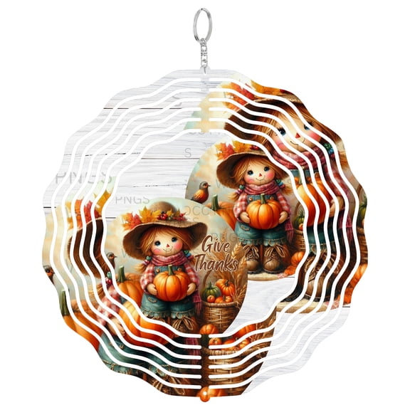 Era Gift Farm Girl Scarecrow Sun Catcher 3D Wind Spinner, Stainless Steel Kinetic Art, Harvest Yard Decor, Autumn Gift, 10 Inch
