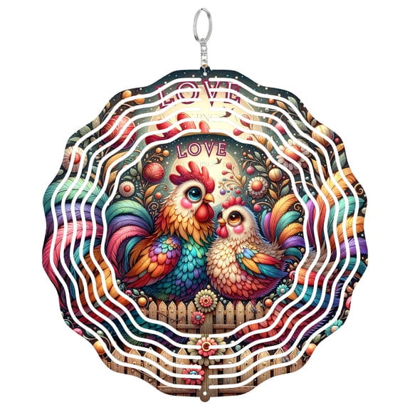 Era Gift Farmhouse Chicken Love Sun Catcher 3D Wind Spinner, Stainless Steel Kinetic Art, Rustic Barn Decor, Farmer Gift, 10 Inch