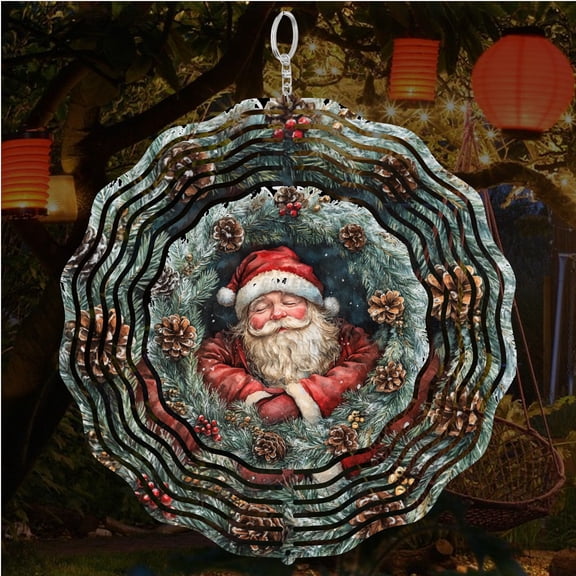 Era Gift Father Christmas Wind Spinner, Santa Wreath 3D Kinetic Art, Holiday Decor