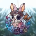 thumbnail image 1 of Era Gift Floral Bunny Acrylic Suncatcher, Skull Faux Stained Glass, Spring & Halloween Window Hanging, Unique Gift for Her, 1 of 7