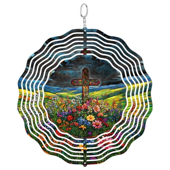 Era Gift Floral Faith Symbol Wind Spinner, Spiritual Design 3D Kinetic Art, Garden Gift