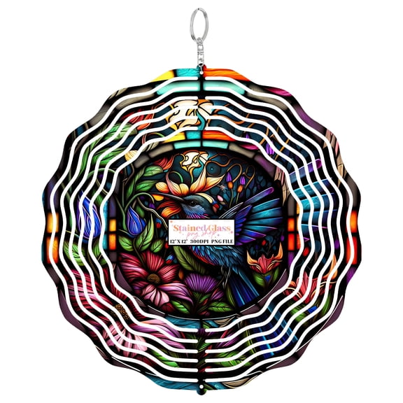 Era Gift Floral Hummingbird 3D Wind Spinner, Stainless Steel Kinetic Art, Bird Blossom Decor, Garden Gift, 10 Inch