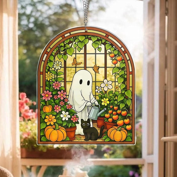 Era Gift Ghost Garden Acrylic Suncatcher,lant Greenhouse Window Hanging,Plant Lovers Gift,Garden Home Decor,Spooky Bathroom Decor,Halloween Hanging