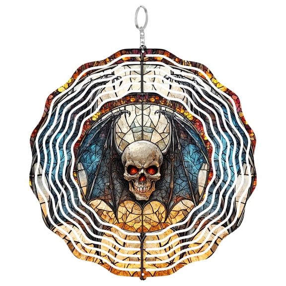 Era Gift Gothic Bat & Skull Wind Spinner, Halloween 3D Kinetic Art, Stainless Steel Decor
