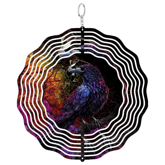 Era Gift Gothic Raven Wind Spinner, Spooky Halloween 3D Kinetic Art, Stainless Steel Decor