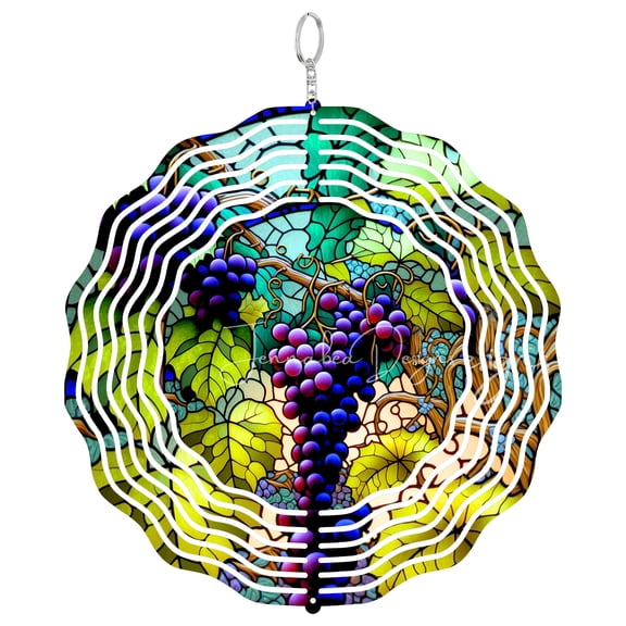Era Gift Grapes Vine Sun Catcher 3D Wind Spinner, Stainless Steel Kinetic Art, Winery Decor, Fruit Gift, 10 Inch
