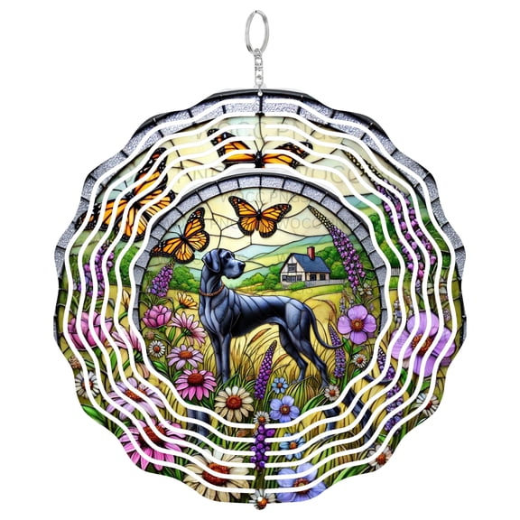 Era Gift Great Dane Dog Sun Catcher 3D Wind Spinner, Stainless Steel Kinetic Art, Faux Stained Pattern Decor, Dog Gift, 10 Inch
