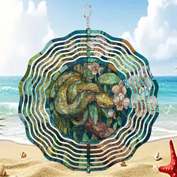 Era Gift Green Python Snake Wind Spinner, Reptile 3D Kinetic Art, Stainless Steel Decor