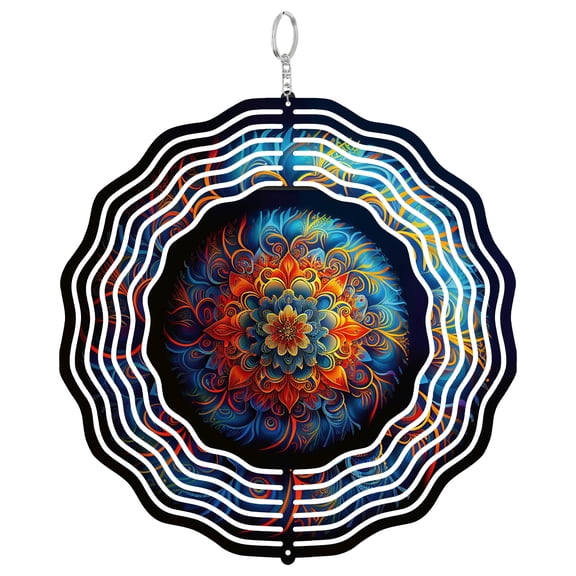 Era Gift Hand Drawn Mandala Sketch Sun Catcher 3D Wind Spinner, Stainless Steel Kinetic Art, Artistic Line Decor, Drawing Gift, 10 Inch