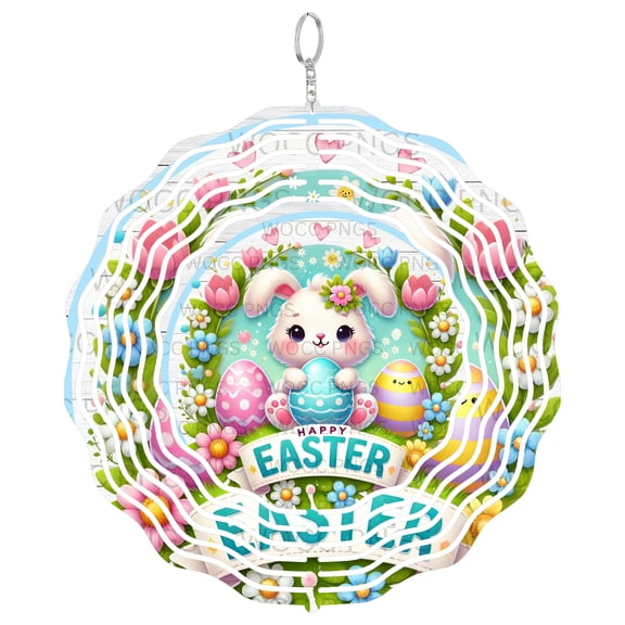Era Gift Happy Easter Bunny Sun Catcher 3D Wind Spinner, Stainless Steel Kinetic Art, Spring Holiday Decor, Easter Gift, 10 Inch