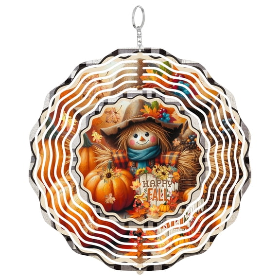Era Gift Happy Fall Scarecrow Sun Catcher 3D Wind Spinner, Stainless Steel Kinetic Art, Harvest Decor, Thanksgiving Gift, 10 Inch