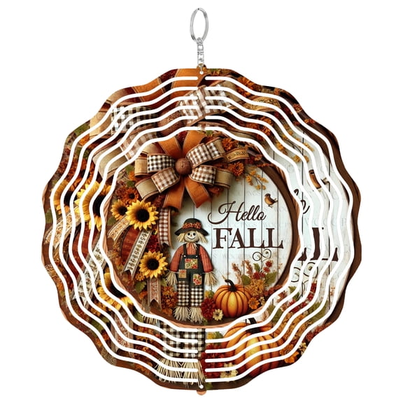 Era Gift Hello Fall Scarecrow Sun Catcher 3D Wind Spinner, Stainless Steel Kinetic Art, Harvest Yard Decor, Autumn Gift, 10 Inch