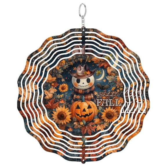 Era Gift Hello Fall Skeleton Sun Catcher 3D Wind Spinner, Stainless Steel Kinetic Art, Cowboy Halloween Decor, Spooky Gift, 10 Inch