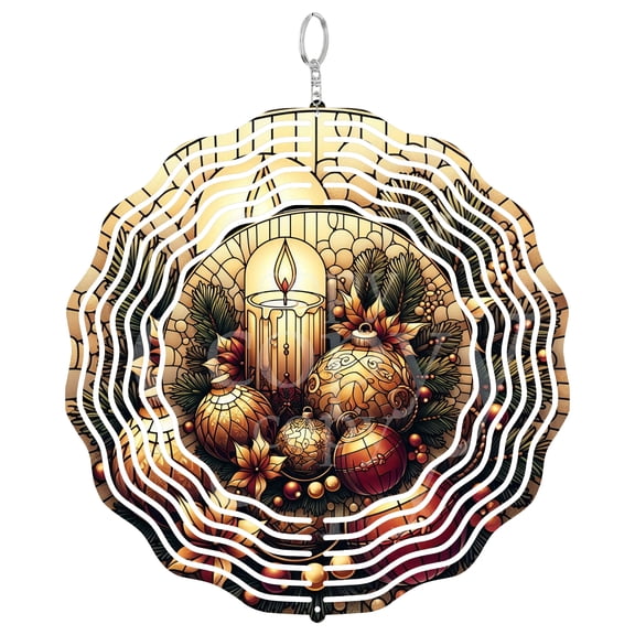Era Gift Holiday Candle Wind Spinner, Stained Glass Style 3D Kinetic Art, Garden Decor