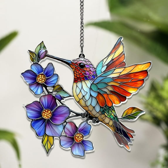 Era Gift Hummingbird ACRYLIC Window Hanging Suncatcher, Hummingbird Flower Wall Art, Hummingbird Lovers Gift, Bird Gift, House Decor, New home Gifts