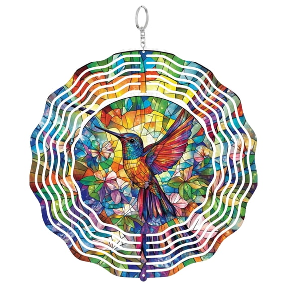 Era Gift Hummingbird Wind Spinner, Floral Nature 3D Kinetic Art, Hanging Garden Decor
