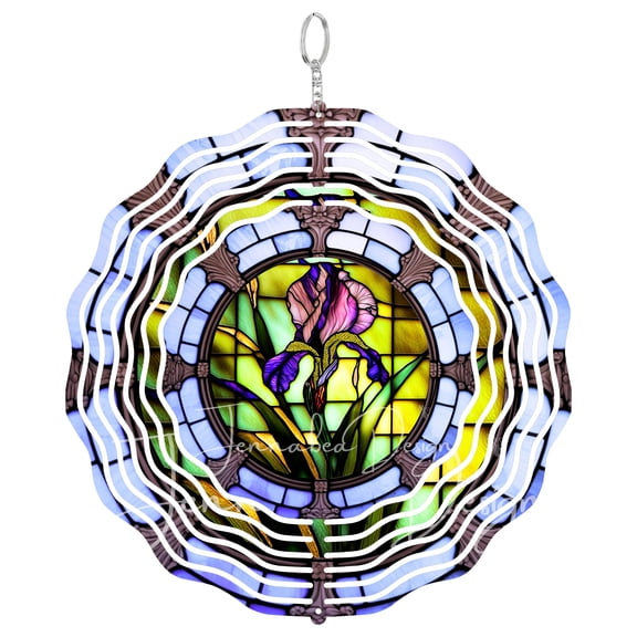 Era Gift Iris Flower Sun Catcher 3D Wind Spinner, Stainless Steel Kinetic Art, Purple Floral Decor, Garden Gift, 10 Inch