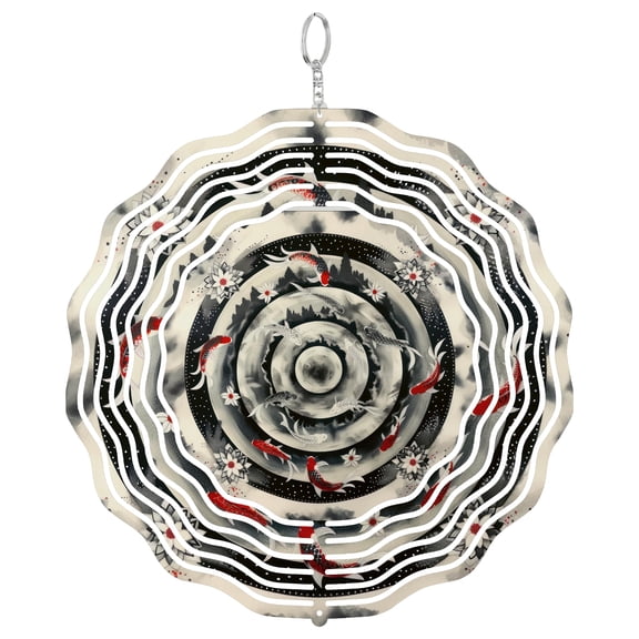 Era Gift Japanese Zen Mandala Koi Fish Sun Catcher 3D Wind Spinner, Stainless Steel Kinetic Art, Water Garden Decor, Nature Gift, 10 Inch
