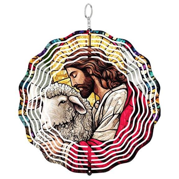 Era Gift Jesus Shepherd Sun Catcher, 3D Wind Spinner Style UV Printed Christian Decor