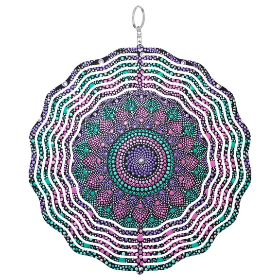 Era Gift Mandala Dot Art 3D Wind Spinner, Stainless Steel Kinetic Art, Geometric Boho Decor, Zen Gift, 10 Inch