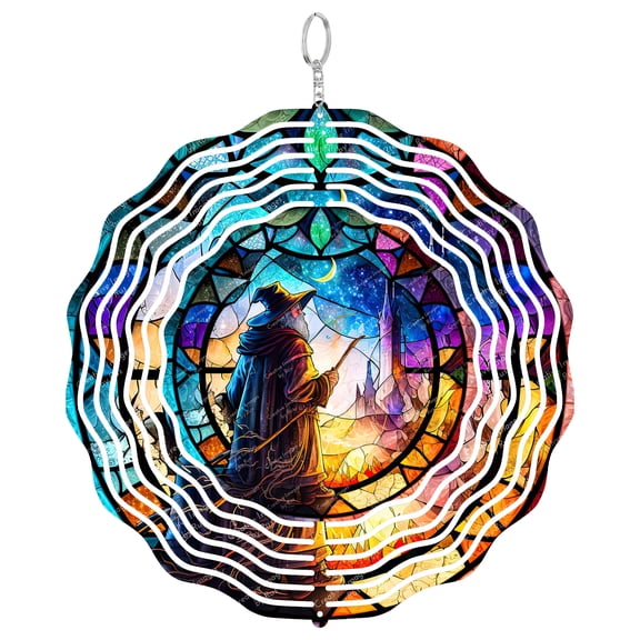 Era Gift Mythical Wizard Sun Catcher 3D Wind Spinner, Stainless Steel Kinetic Art, Fantasy Magic Decor, Sorcerer Gift, 10 Inch