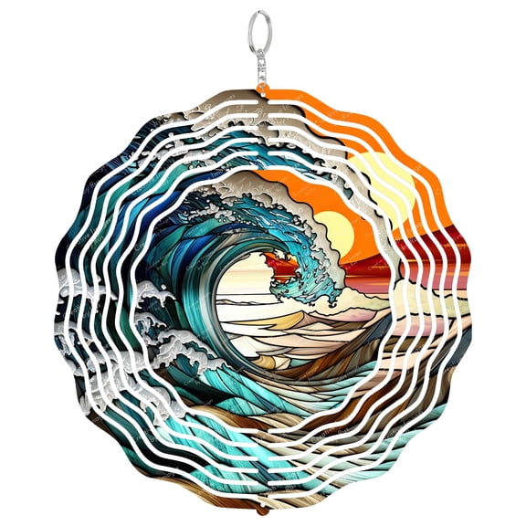Era Gift Ocean Wave Surf Sun Catcher 3D Wind Spinner, Stainless Steel Kinetic Art, Beach Decor, Surfer Gift, 10 Inch