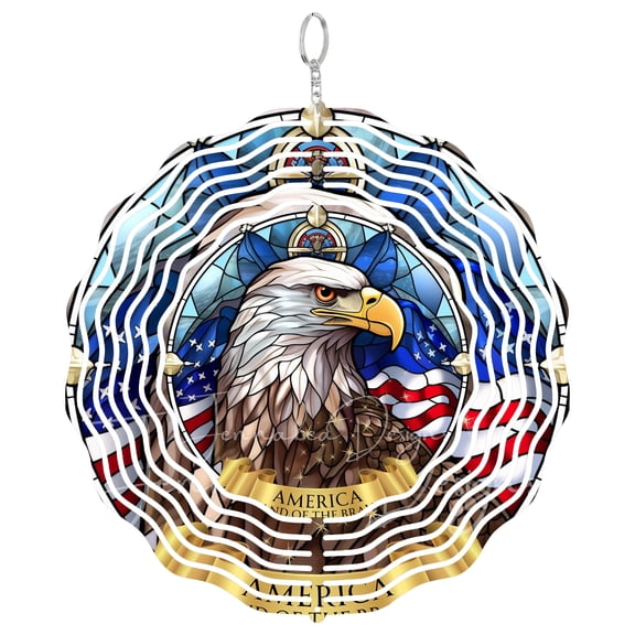 Era Gift Patriotic Bald Eagle Sun Catcher 3D Wind Spinner, Stainless Steel Kinetic Art, USA Bird Decor, Veteran Gift, 10 Inch
