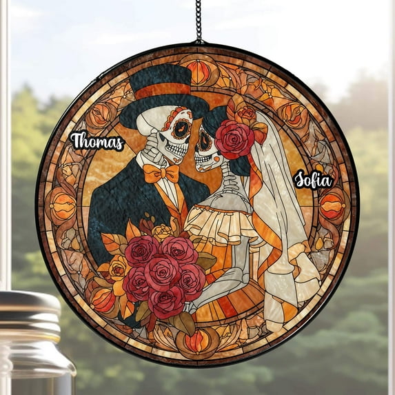 Era Gift Personalized Day Of The Dead Skeleton Couple Suncatcher, Halloween Wedding Decor, Halloween Wedding Gifts, Wedding Decor, Anniversary Gifts