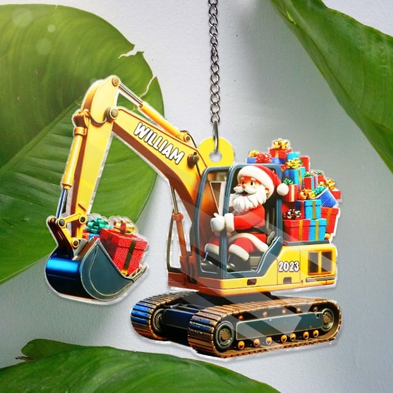 Era Gift Personalized Excavator ACRYLIC Window hanging, Santa on The Excavator, Xmas Gift for Boys, Custom Christmas Gifts For Kids, Home Decor