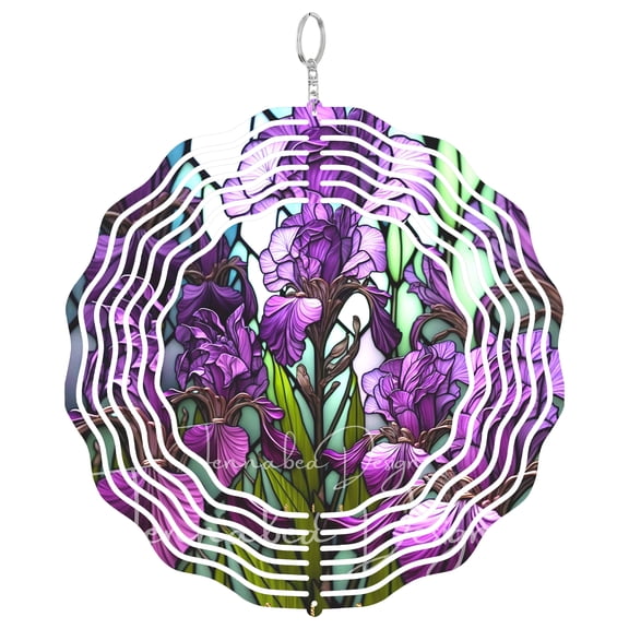 Era Gift Purple Iris Sun Catcher 3D Wind Spinner, Stainless Steel Kinetic Art, Elegant Floral Decor, Garden Gift, 10 Inch