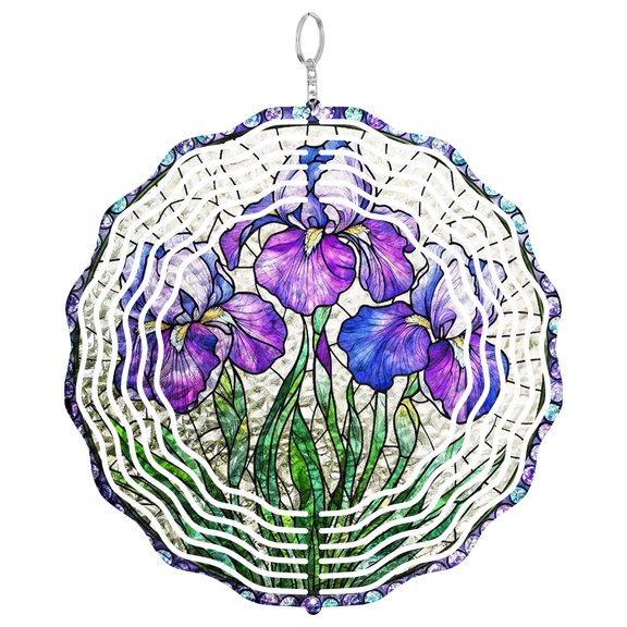 Era Gift Purple Irises Birth Flower Wind Chime, 3D Wind Spinner Style UV Glass Art