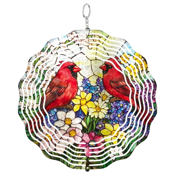 Era Gift Red Cardinal Bird Sun Catcher, 3D Wind Spinner Style UV Printed Winter Decor