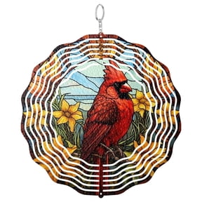 Era Gift Red Cardinal Yellow Flower Sun Catcher, 3D Wind Spinner Style UV Printed Decor