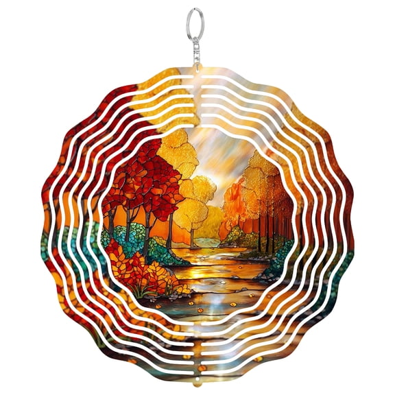 Era Gift River Fall Scene Sunset Sun Catcher 3D Wind Spinner, Stainless Steel Kinetic Art, Autumn Water Decor, Fishing Gift, 10 Inch