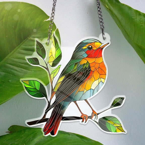 Era Gift Robin Bird ACRYLIC Window Hanging Bird Flower Natural Art Birthday Gift Gift For Mom Grandma Bird Gardening Lover Gift NOT GLASS