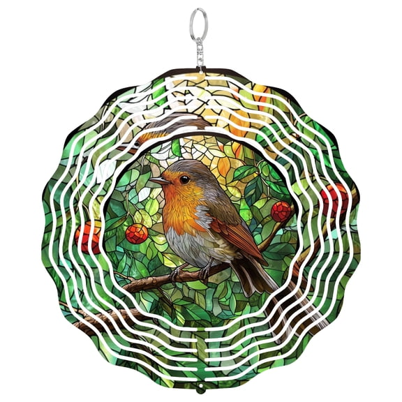 Era Gift Robin Bird Wind Spinner, Nature Wildlife 3D Kinetic Art, Hanging Yard Decor