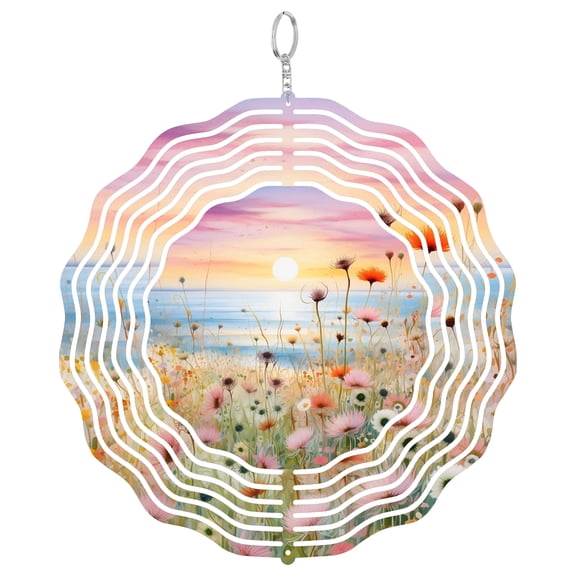 Era Gift Seaside Sunset Wind Spinner, Coastal Wildflower 3D Kinetic Art, Yard Decor