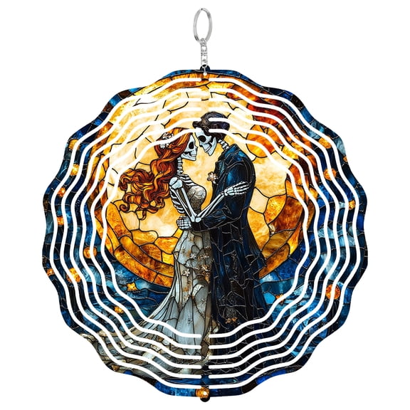 Era Gift Skeleton Couple Wedding Wind Chime, Gothic 3D Wind Spinner Style UV Window Art