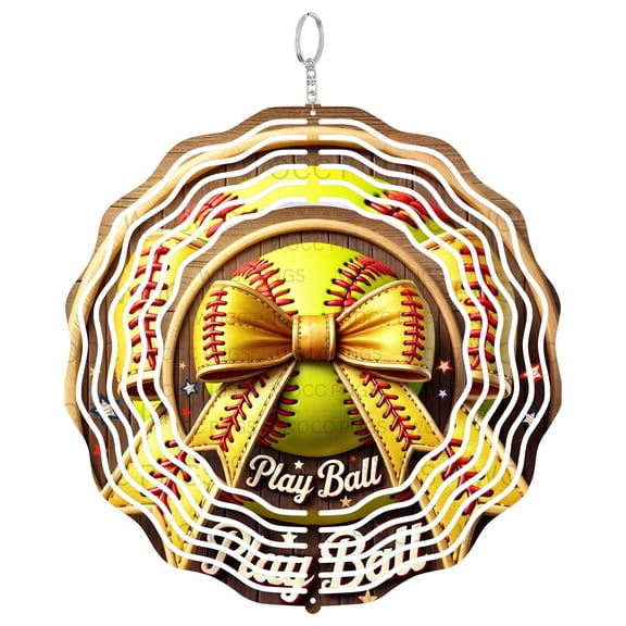 Era Gift Softball Bow Sports Sun Catcher 3D Wind Spinner, Stainless Steel Kinetic Art, Athletic Garden Decor, Player Gift, 10 Inch