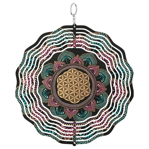 Era Gift Spiritual Geometric Mandala 3D Wind Spinner, Stainless Steel Kinetic Art, Sacred Shape Decor, Zen Gift, 10 Inch