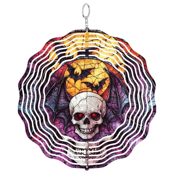 Era Gift Spooky Bat Skull Wind Spinner, Gothic Halloween 3D Kinetic Art, Stainless Steel Decor
