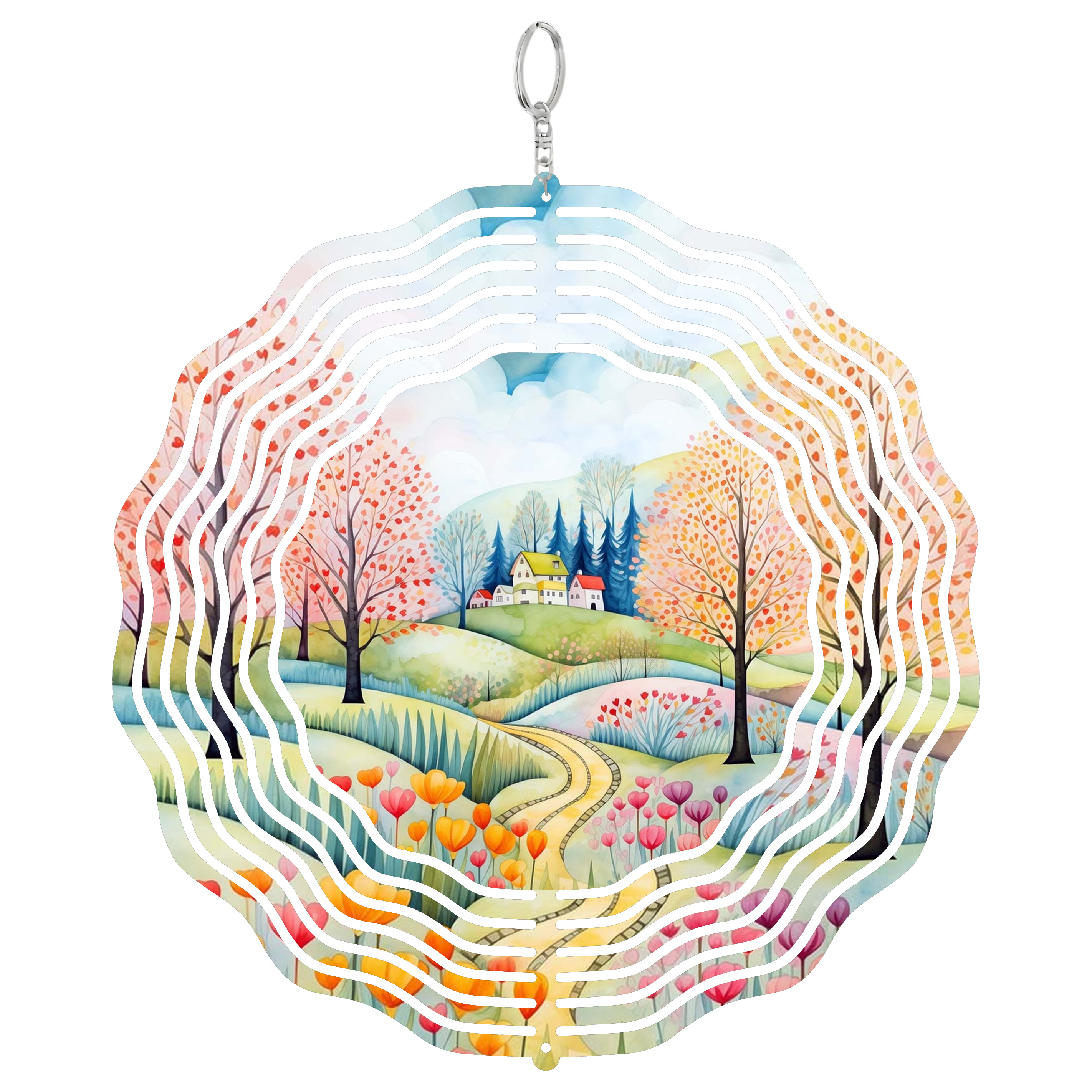 Spring Spinner Floating Era Gift Spring Landscape Wind Spinner, Folk Art Style 3D Kinetic Art ...